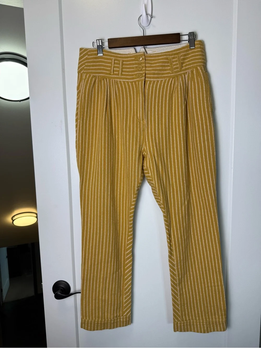 Free People Rumors Textured Harem Pants Mustard Yellow‎ White Striped 8